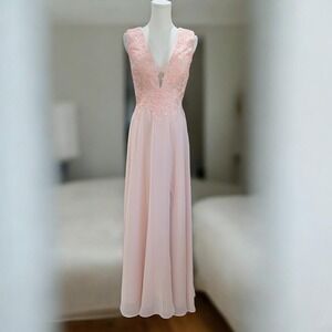 Pink Lace Formal Gown Womens 8 Bridesmaid Wedding Elegant Romantic Coquette Soft